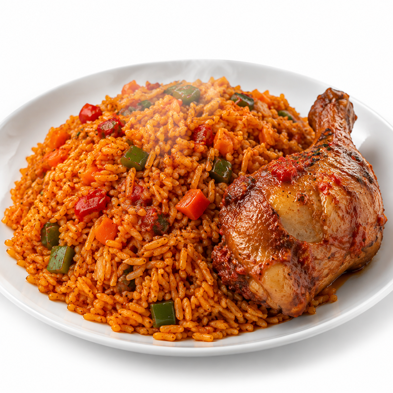 A Nigerian feast with rice and grilled chicken